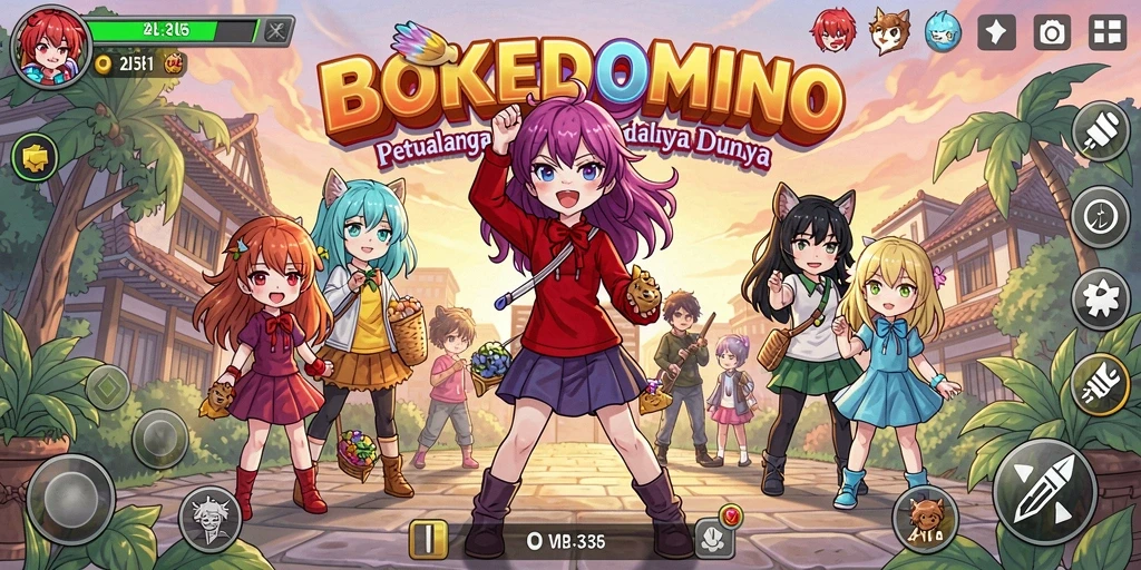 Screenshot gameplay seru dari BOKEDOMINO dengan karakter anime favorit.