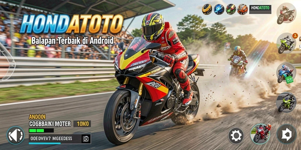 Screenshot gameplay HONDATOTO yang menampilkan aksi balapan motor yang mendebarkan.