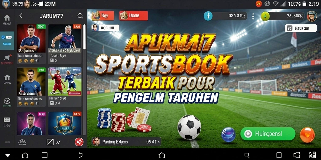 Screenshot tampilan aplikasi JARUM77 yang menunjukkan fitur sportsbook.