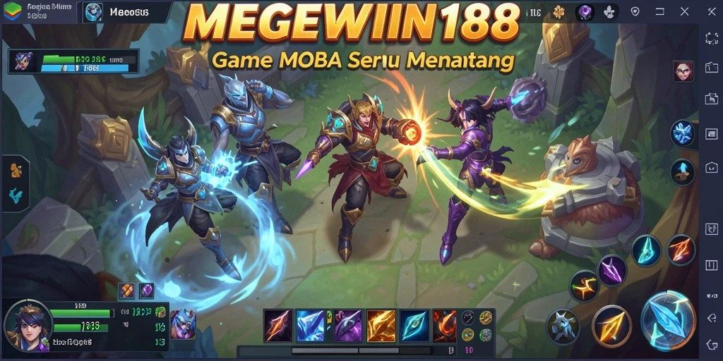 Tampilan aksi seru dalam permainan MOBA MEGEWIN188.