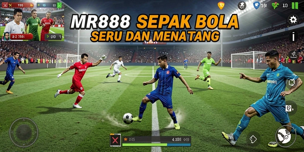 Gameplay <strong>MR888</strong> yang penuh aksi dan strategi sepak bola.