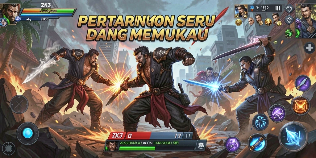 Tangkapan layar gameplay ZK3 menampilkan aksi bertarung yang mendebarkan.